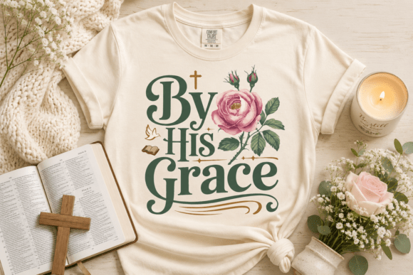 Designing with Grace: The By His Grace Christian Shirt Design PNG