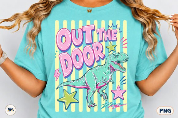 Out the Door Dinosaur PNG: A Retro-Modern Design Asset
