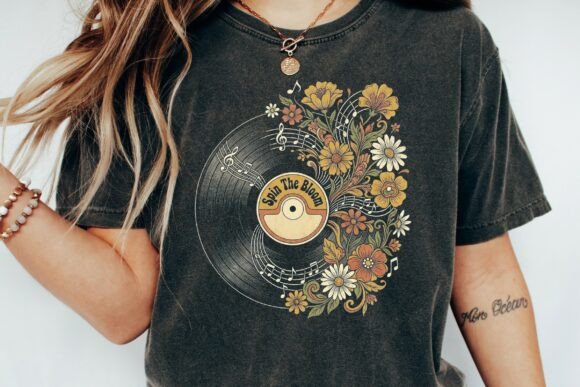 Retro Floral Record Design: A Groovy Asset for Creative Projects