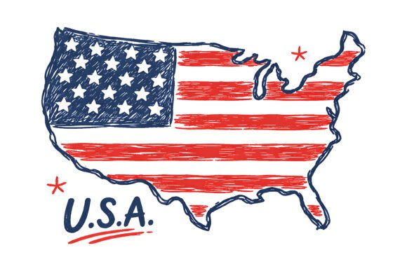 USA Flag Map Hand Drawn Design: A Patriotic Sketch