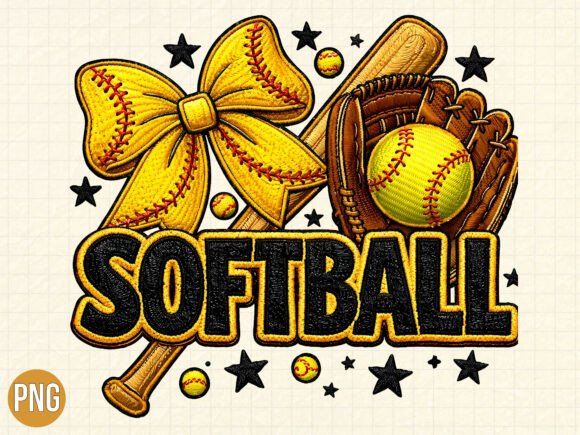 Yellow Softball Bow Mitt Design PNG: A Creative Asset for Every Designer